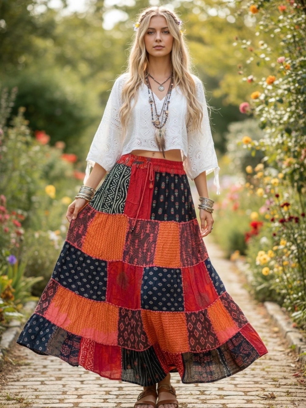 Boho Patchwork Maxi Skirt